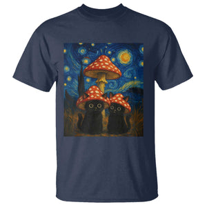 Cute Black Cat Mushroom T Shirt Stary Night Vangogh Amanita Muscaria TS14 Navy Print Your Wear