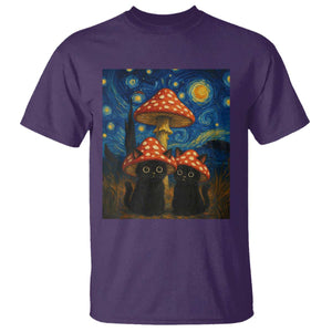 Cute Black Cat Mushroom T Shirt Stary Night Vangogh Amanita Muscaria TS14 Purple Print Your Wear