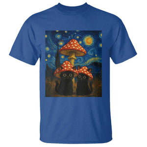 Cute Black Cat Mushroom T Shirt Stary Night Vangogh Amanita Muscaria TS14 Royal Blue Print Your Wear