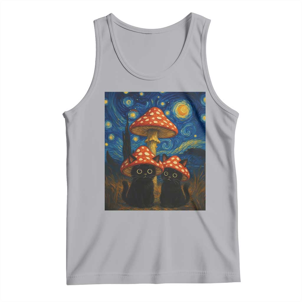 Cute Black Cat Mushroom Tank Top Stary Night Vangogh Amanita Muscaria TS14 Athletic Heather Print Your Wear