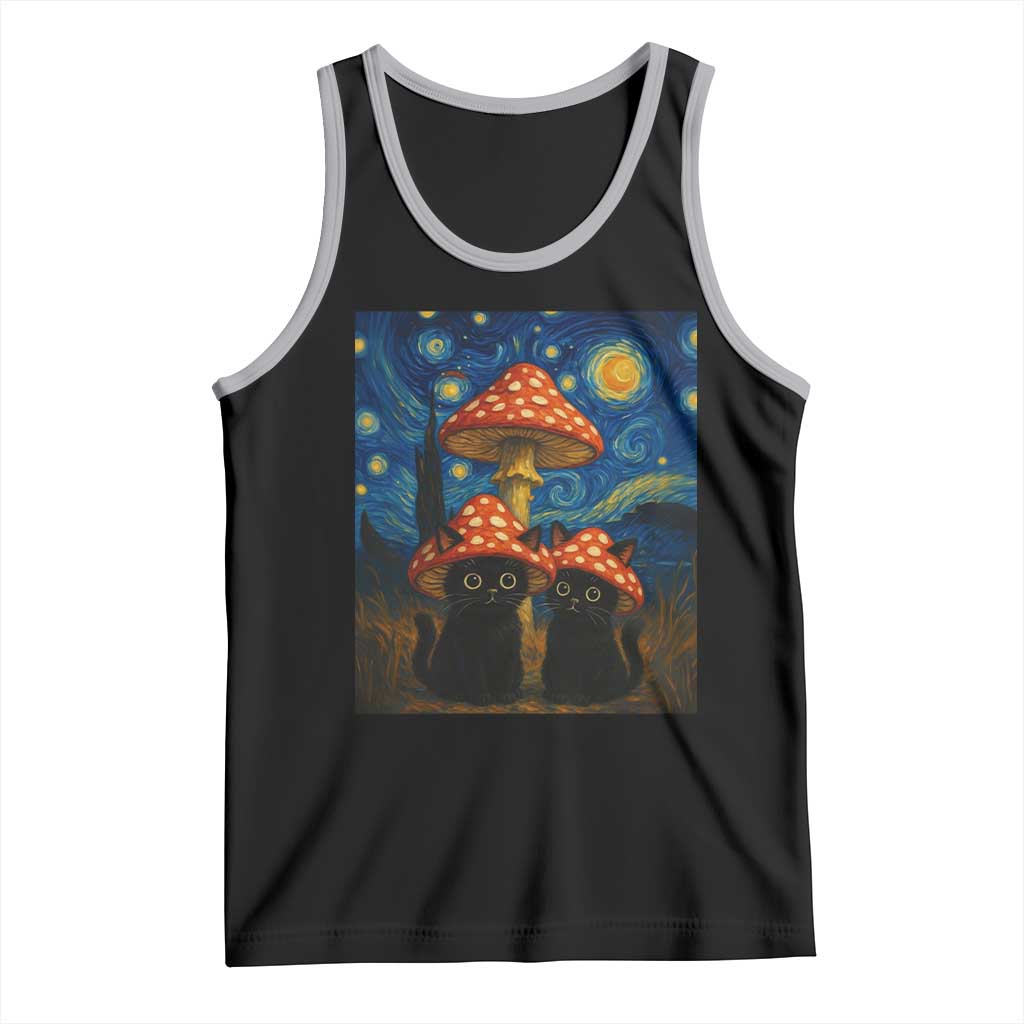 Cute Black Cat Mushroom Tank Top Stary Night Vangogh Amanita Muscaria TS14 Black Athletic Heather Print Your Wear