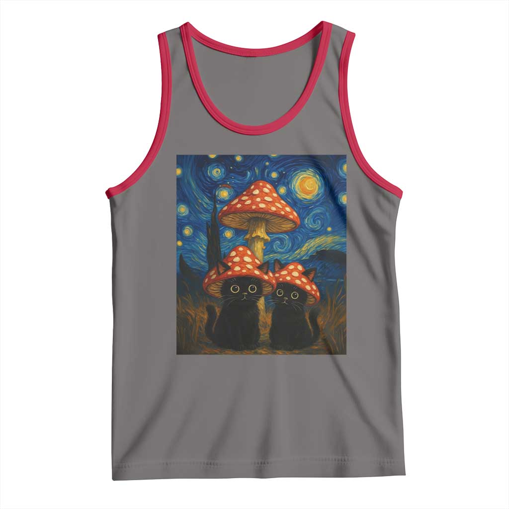 Cute Black Cat Mushroom Tank Top Stary Night Vangogh Amanita Muscaria TS14 Deep Heather Red Print Your Wear