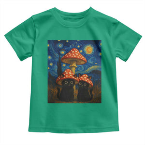 Cute Black Cat Mushroom Toddler T Shirt Stary Night Vangogh Amanita Muscaria TS14 Irish Green Print Your Wear