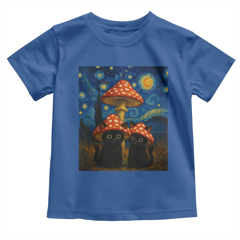 Cute Black Cat Mushroom Toddler T Shirt Stary Night Vangogh Amanita Muscaria TS14 Royal Blue Print Your Wear