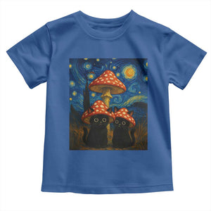 Cute Black Cat Mushroom Toddler T Shirt Stary Night Vangogh Amanita Muscaria TS14 Royal Blue Print Your Wear