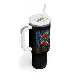 Cute Black Cat Mushroom Tumbler With Handle Stary Night Vangogh Amanita Muscaria TS14 Print Your Wear