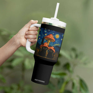 Cute Black Cat Mushroom Tumbler With Handle Stary Night Vangogh Amanita Muscaria TS14 Print Your Wear