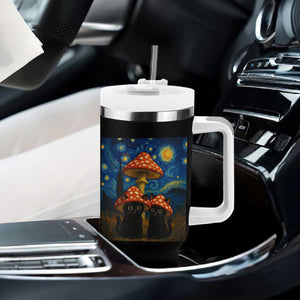 Cute Black Cat Mushroom Tumbler With Handle Stary Night Vangogh Amanita Muscaria TS14 Print Your Wear