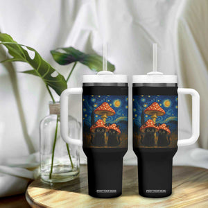 Cute Black Cat Mushroom Tumbler With Handle Stary Night Vangogh Amanita Muscaria TS14 Print Your Wear