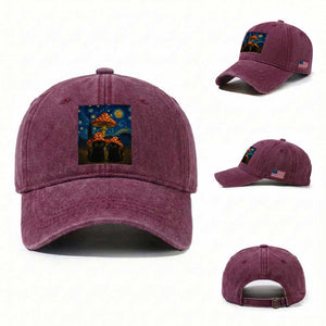 Cute Black Cat Mushroom Washed Cotton Baseball Cap Stary Night Vangogh Amanita Muscaria TS14 Washed Cap Universal Fit Burgundy Print Your Wear