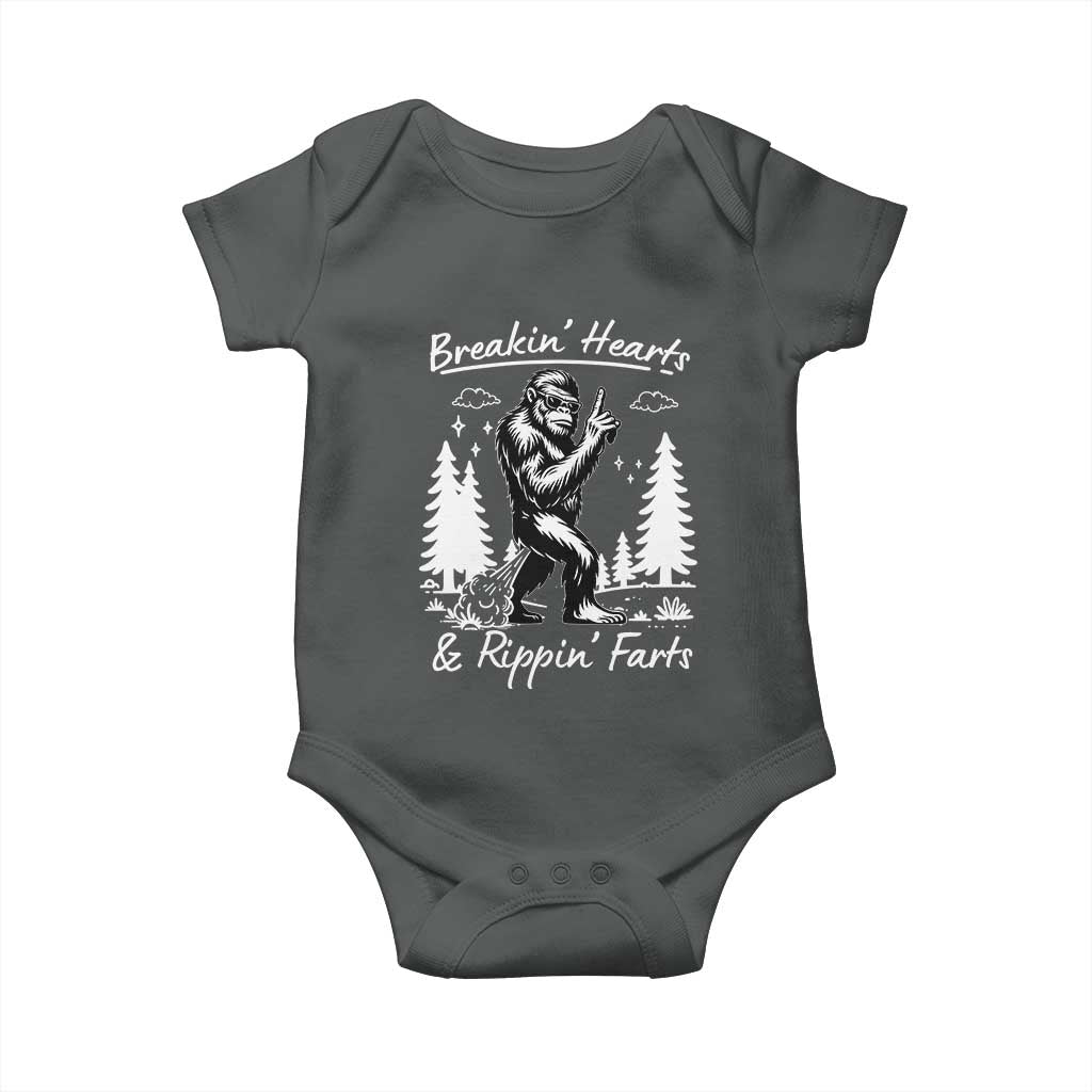 Funny Bigfoot Sasquatch Baby Onesie Breakin Hearts And Rippin Farts TS14 Dark Heather Print Your Wear