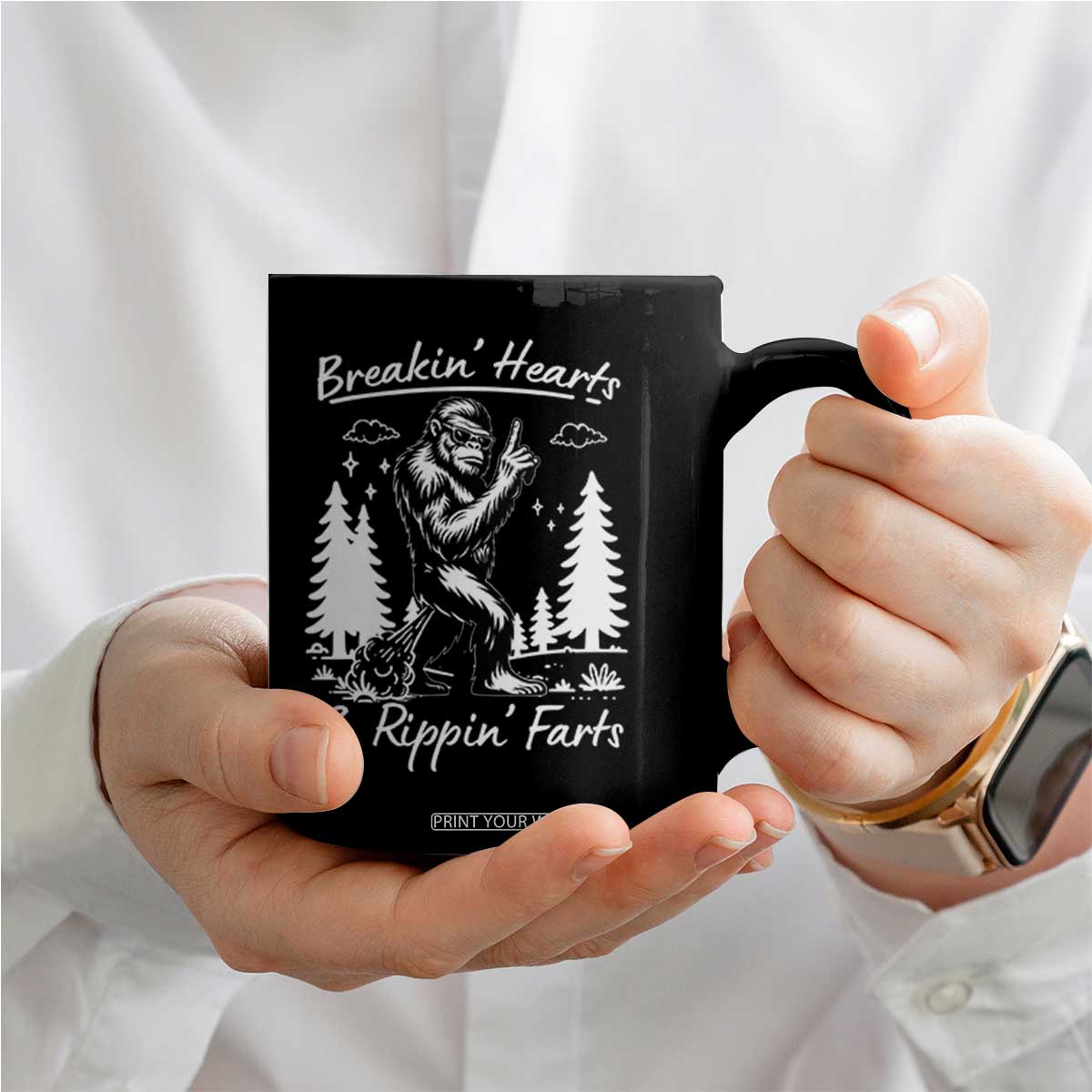 Funny Bigfoot Sasquatch Coffee Mug Breakin Hearts And Rippin Farts TS14 Print Your Wear