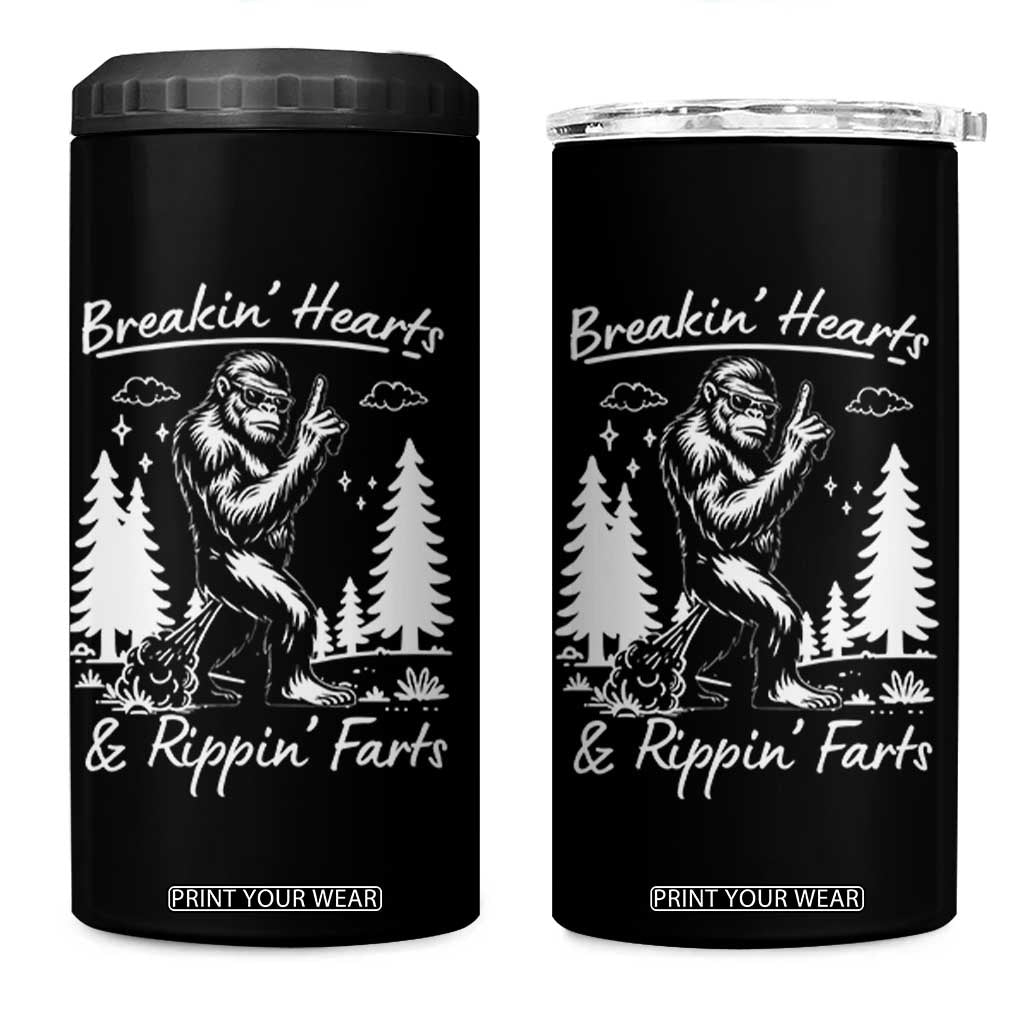 Funny Bigfoot Sasquatch 4 in 1 Can Cooler Tumbler Breakin Hearts And Rippin Farts TS14 One Size: 16 oz Black Print Your Wear