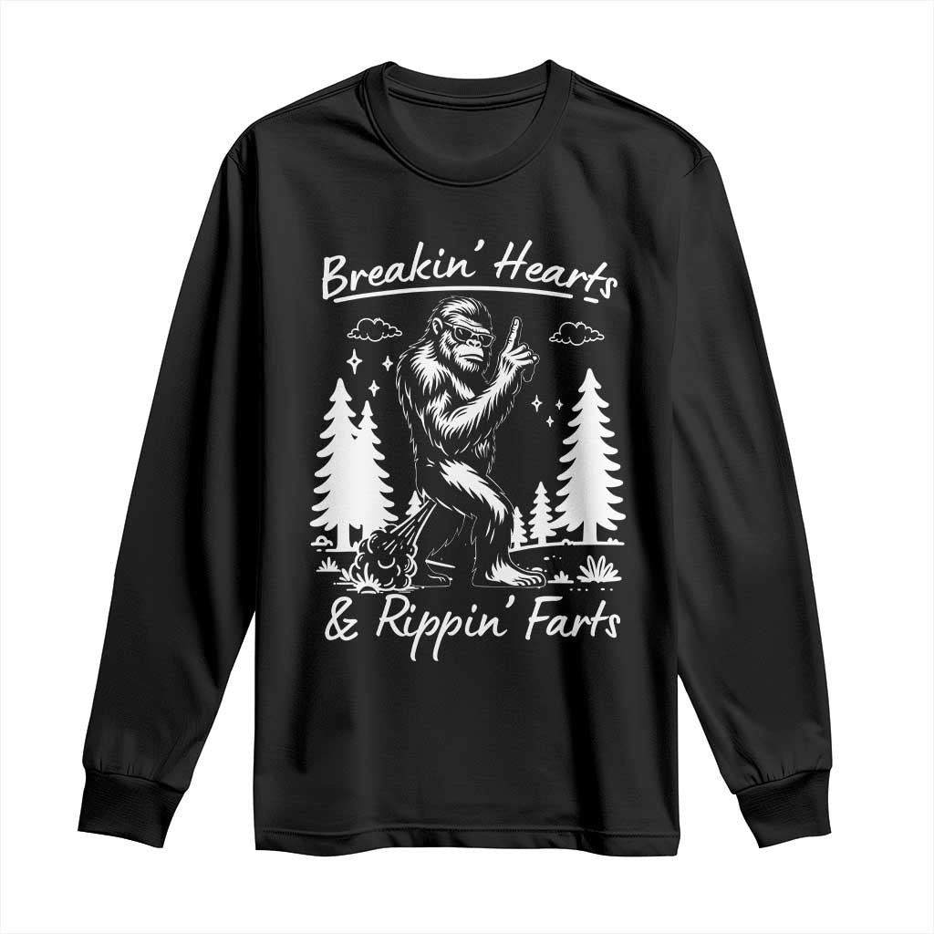 Funny Bigfoot Sasquatch Long Sleeve Shirt Breakin Hearts And Rippin Farts TS14 Black Print Your Wear