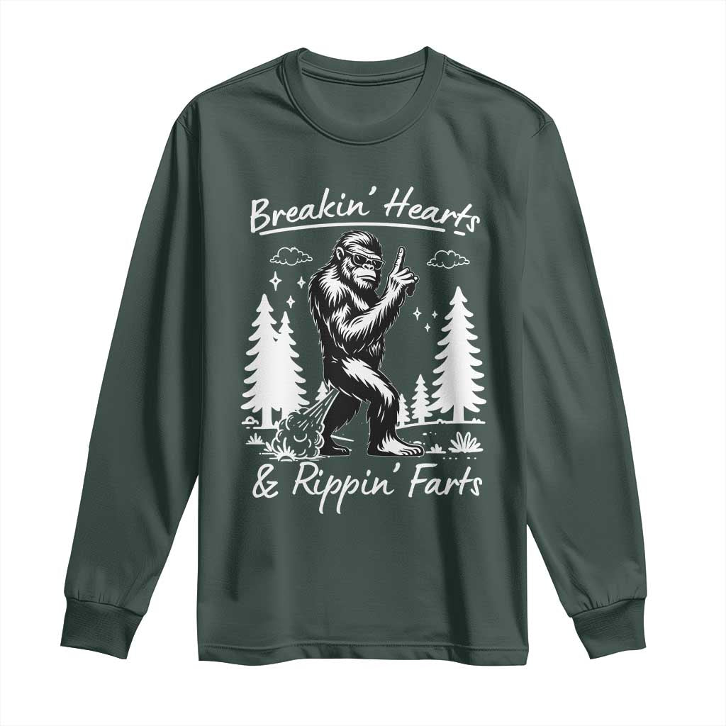 Funny Bigfoot Sasquatch Long Sleeve Shirt Breakin Hearts And Rippin Farts TS14 Dark Forest Green Print Your Wear