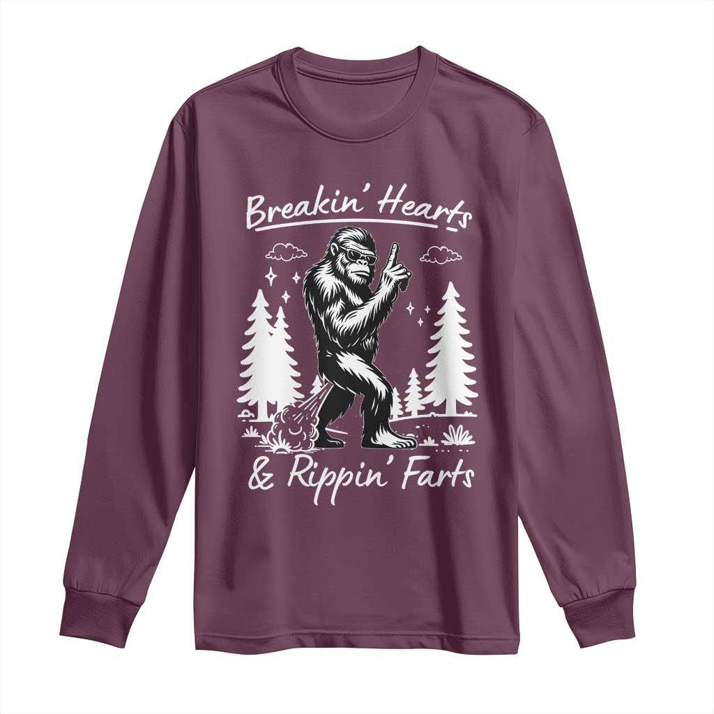 Funny Bigfoot Sasquatch Long Sleeve Shirt Breakin Hearts And Rippin Farts TS14 Maroon Print Your Wear