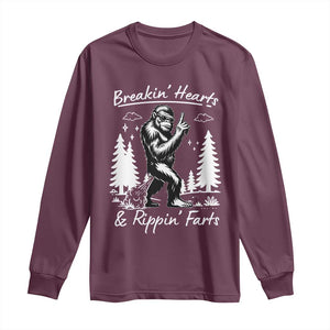 Funny Bigfoot Sasquatch Long Sleeve Shirt Breakin Hearts And Rippin Farts TS14 Maroon Print Your Wear