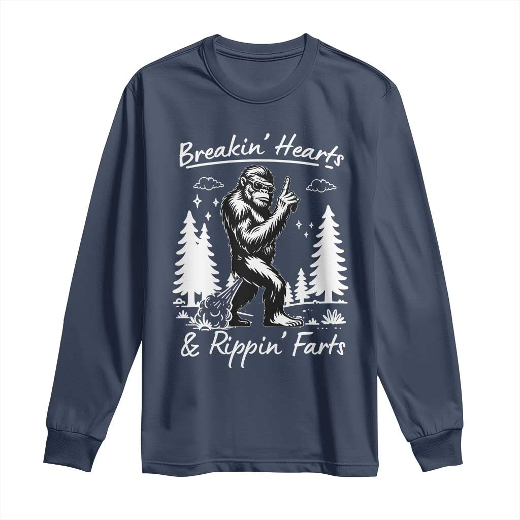 Funny Bigfoot Sasquatch Long Sleeve Shirt Breakin Hearts And Rippin Farts TS14 Navy Print Your Wear