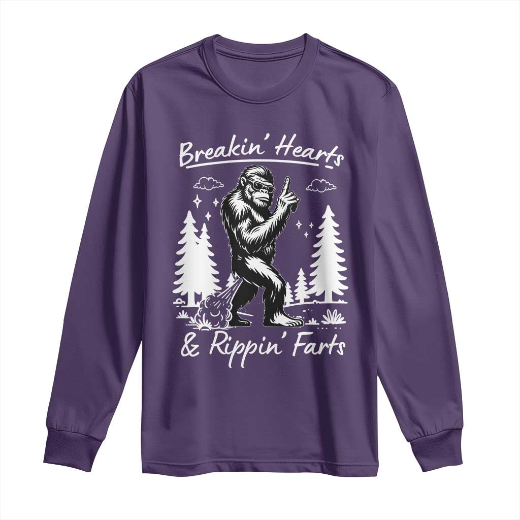 Funny Bigfoot Sasquatch Long Sleeve Shirt Breakin Hearts And Rippin Farts TS14 Purple Print Your Wear