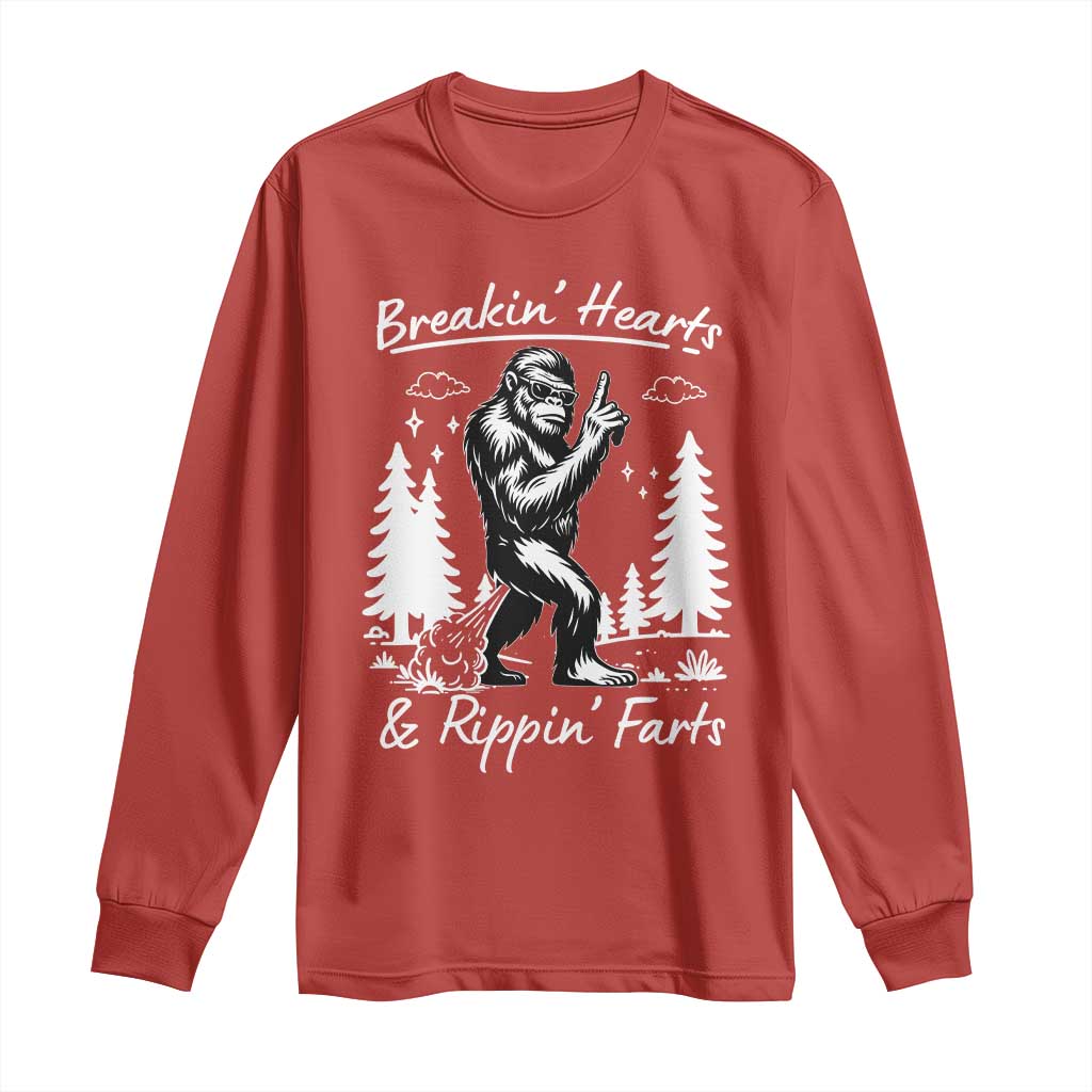 Funny Bigfoot Sasquatch Long Sleeve Shirt Breakin Hearts And Rippin Farts TS14 Red Print Your Wear
