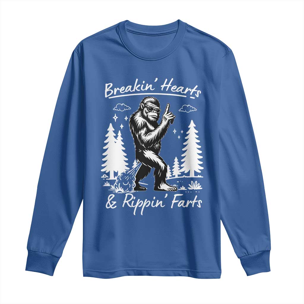 Funny Bigfoot Sasquatch Long Sleeve Shirt Breakin Hearts And Rippin Farts TS14 Royal Blue Print Your Wear