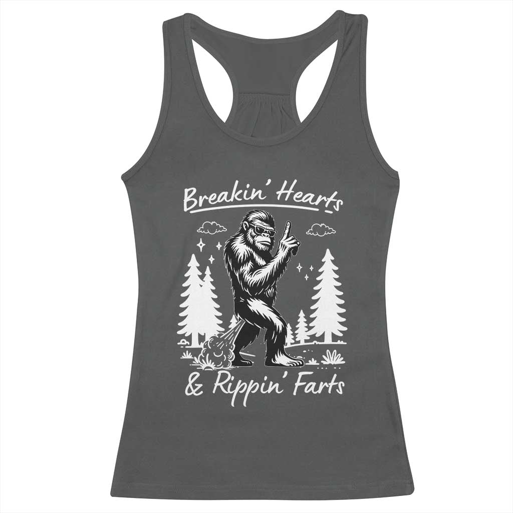 Funny Bigfoot Sasquatch Racerback Tank Top Breakin Hearts And Rippin Farts TS14 Dark Heather Print Your Wear