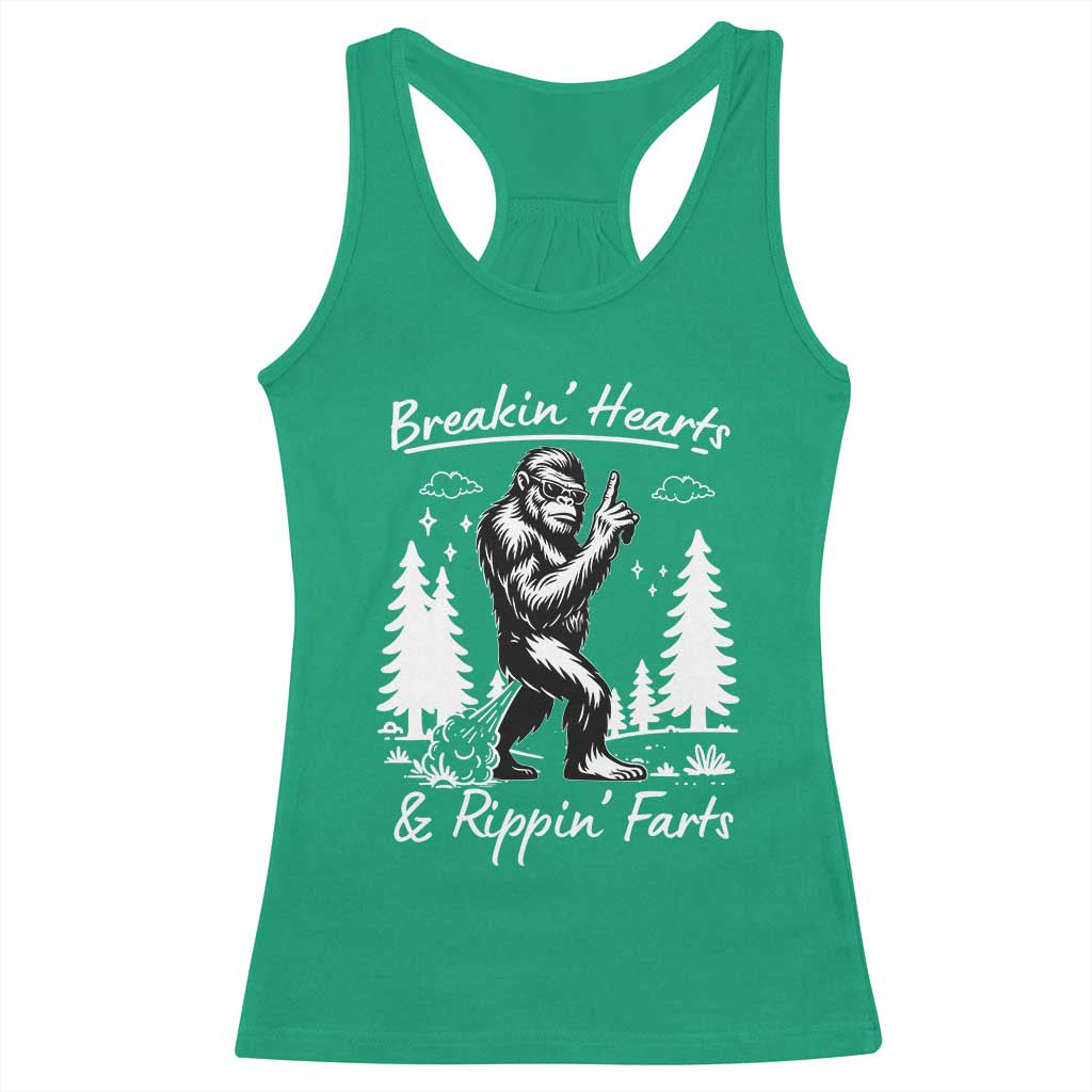 Funny Bigfoot Sasquatch Racerback Tank Top Breakin Hearts And Rippin Farts TS14 Irish Green Print Your Wear