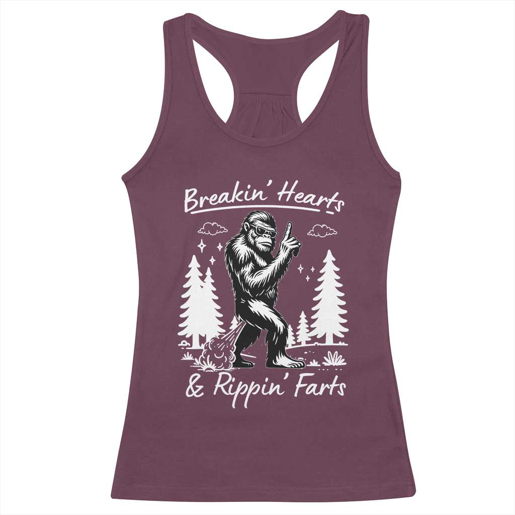 Funny Bigfoot Sasquatch Racerback Tank Top Breakin Hearts And Rippin Farts TS14 Maroon Print Your Wear