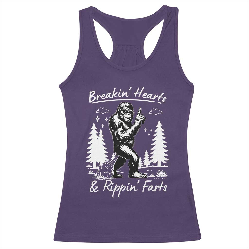 Funny Bigfoot Sasquatch Racerback Tank Top Breakin Hearts And Rippin Farts TS14 Purple Print Your Wear