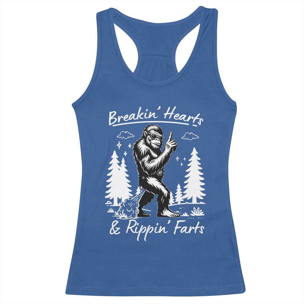 Funny Bigfoot Sasquatch Racerback Tank Top Breakin Hearts And Rippin Farts TS14 Royal Blue Print Your Wear