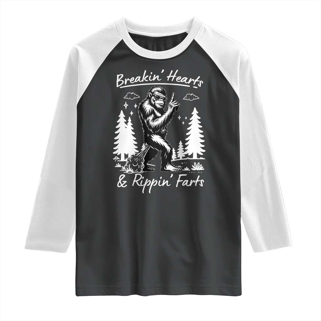 Funny Bigfoot Sasquatch Raglan Shirt Breakin Hearts And Rippin Farts TS14 Black White Print Your Wear