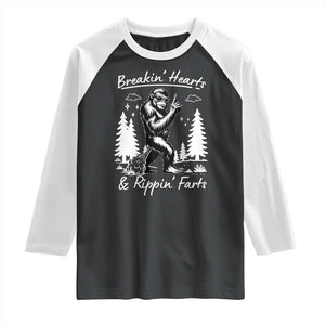 Funny Bigfoot Sasquatch Raglan Shirt Breakin Hearts And Rippin Farts TS14 Black White Print Your Wear
