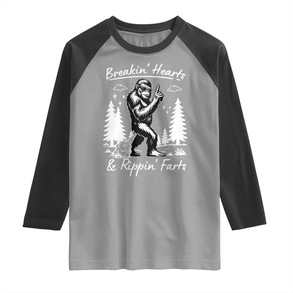 Funny Bigfoot Sasquatch Raglan Shirt Breakin Hearts And Rippin Farts TS14 Sport Gray Black Print Your Wear