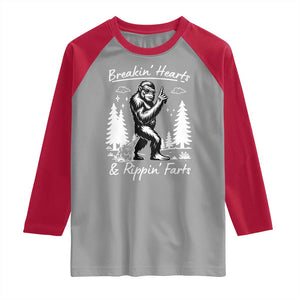Funny Bigfoot Sasquatch Raglan Shirt Breakin Hearts And Rippin Farts TS14 Sport Gray Red Print Your Wear