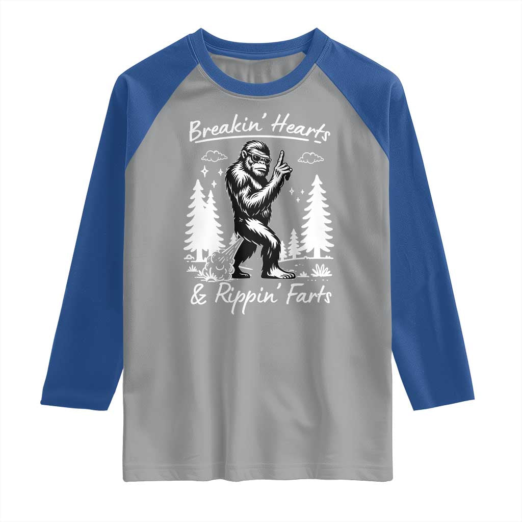 Funny Bigfoot Sasquatch Raglan Shirt Breakin Hearts And Rippin Farts TS14 Sport Gray Royal Print Your Wear