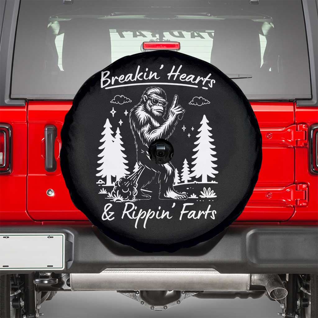 Funny Bigfoot Sasquatch Spare Tire Cover Breakin Hearts And Rippin Farts TS14 Black Print Your Wear