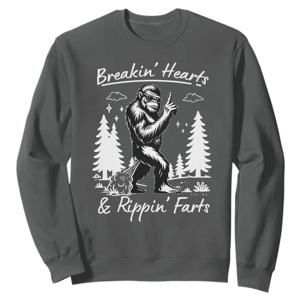 Funny Bigfoot Sasquatch Sweatshirt Breakin Hearts And Rippin Farts TS14 Dark Heather Print Your Wear