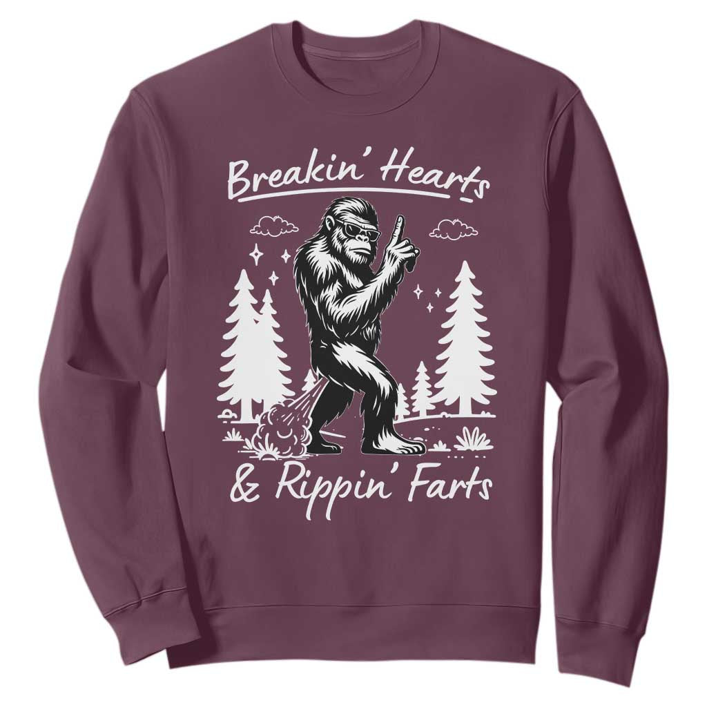 Funny Bigfoot Sasquatch Sweatshirt Breakin Hearts And Rippin Farts TS14 Maroon Print Your Wear