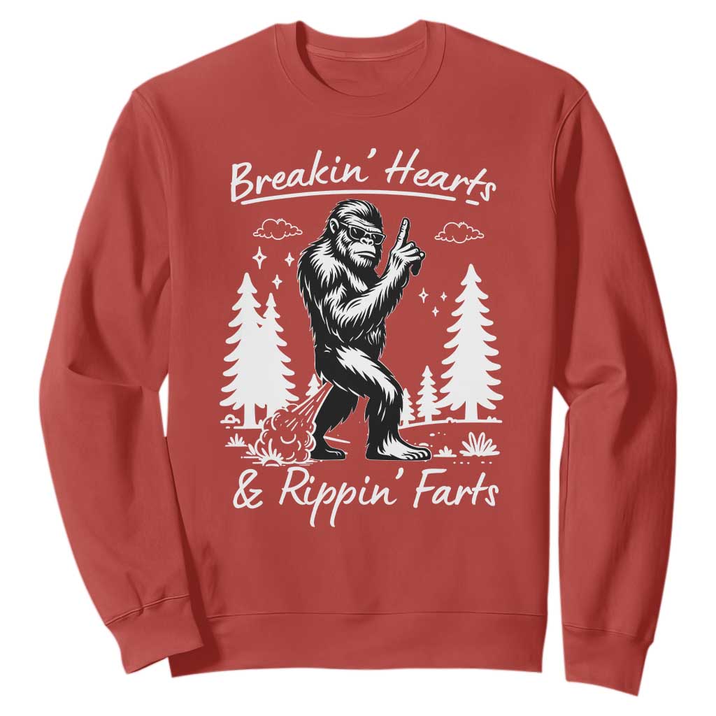 Funny Bigfoot Sasquatch Sweatshirt Breakin Hearts And Rippin Farts TS14 Red Print Your Wear