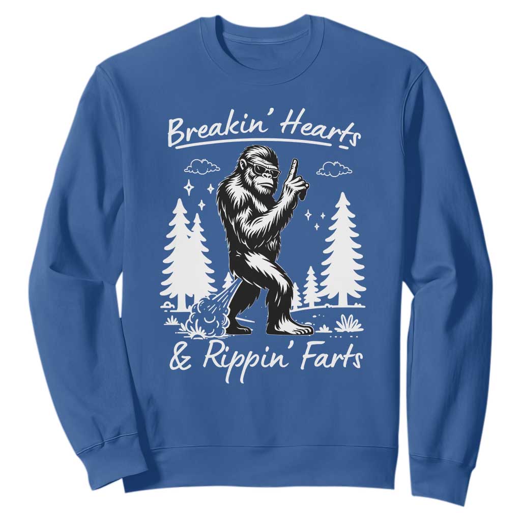 Funny Bigfoot Sasquatch Sweatshirt Breakin Hearts And Rippin Farts TS14 Royal Blue Print Your Wear