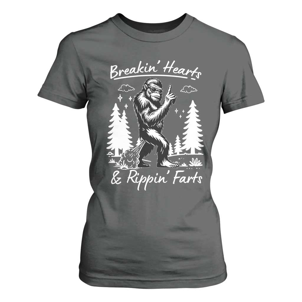 Funny Bigfoot Sasquatch T Shirt For Women Breakin Hearts And Rippin Farts TS14 Dark Heather Print Your Wear