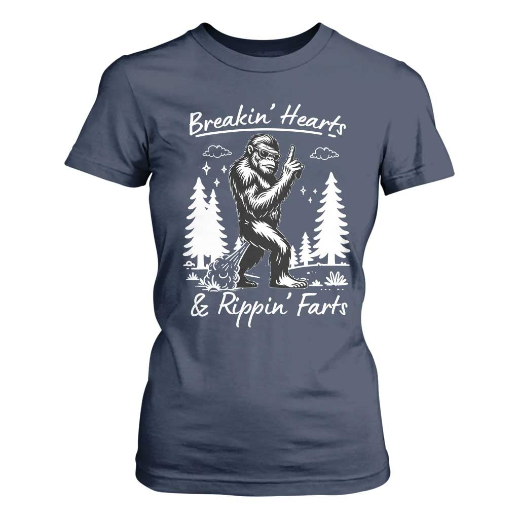 Funny Bigfoot Sasquatch T Shirt For Women Breakin Hearts And Rippin Farts TS14 Navy Print Your Wear