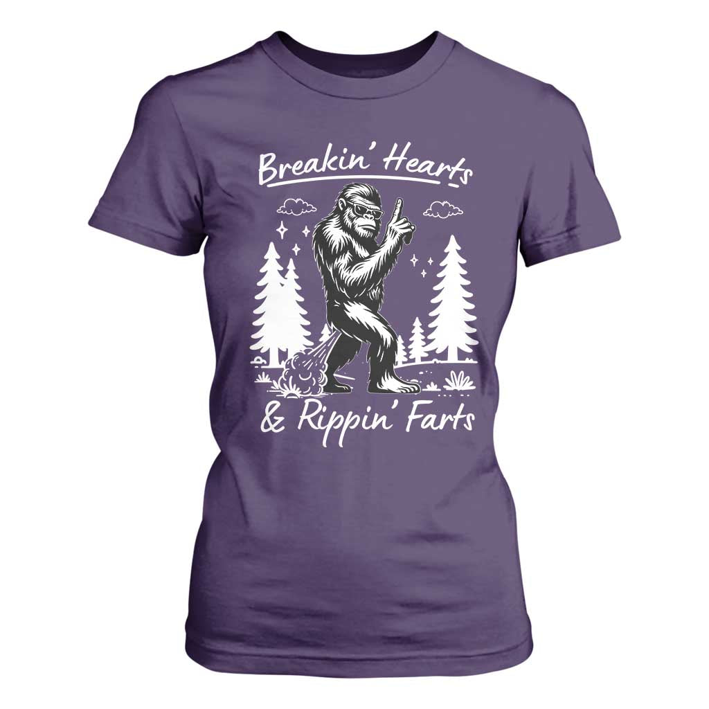 Funny Bigfoot Sasquatch T Shirt For Women Breakin Hearts And Rippin Farts TS14 Purple Print Your Wear