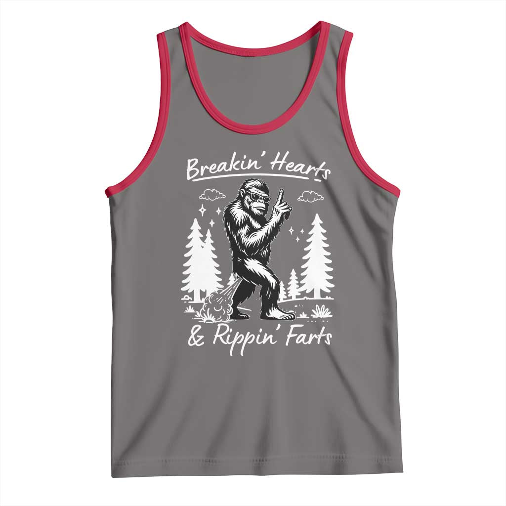 Funny Bigfoot Sasquatch Tank Top Breakin Hearts And Rippin Farts TS14 Deep Heather Red Print Your Wear