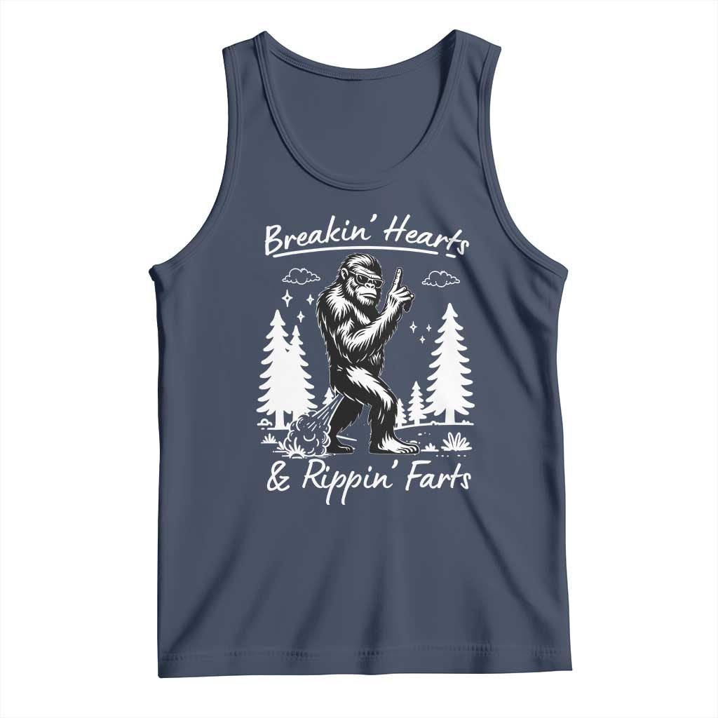 Funny Bigfoot Sasquatch Tank Top Breakin Hearts And Rippin Farts TS14 Navy Print Your Wear