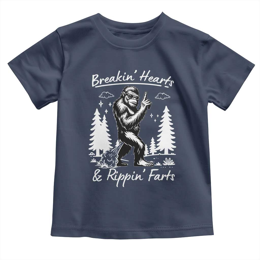 Funny Bigfoot Sasquatch Toddler T Shirt Breakin Hearts And Rippin Farts TS14 Navy Print Your Wear