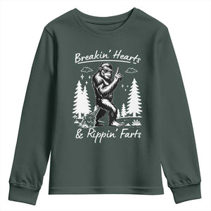 Funny Bigfoot Sasquatch Youth Sweatshirt Breakin Hearts And Rippin Farts TS14 Dark Forest Green Print Your Wear