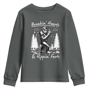 Funny Bigfoot Sasquatch Youth Sweatshirt Breakin Hearts And Rippin Farts TS14 Dark Heather Print Your Wear