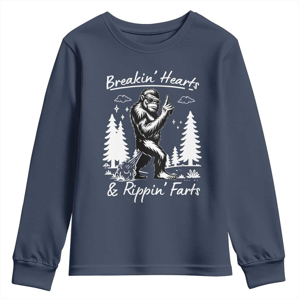 Funny Bigfoot Sasquatch Youth Sweatshirt Breakin Hearts And Rippin Farts TS14 Navy Print Your Wear