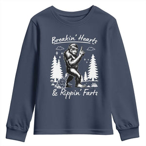 Funny Bigfoot Sasquatch Youth Sweatshirt Breakin Hearts And Rippin Farts TS14 Navy Print Your Wear